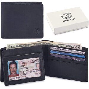 Men's Unique Metal Real Slim Black Genuine Vintage Leather Stylish Wallet